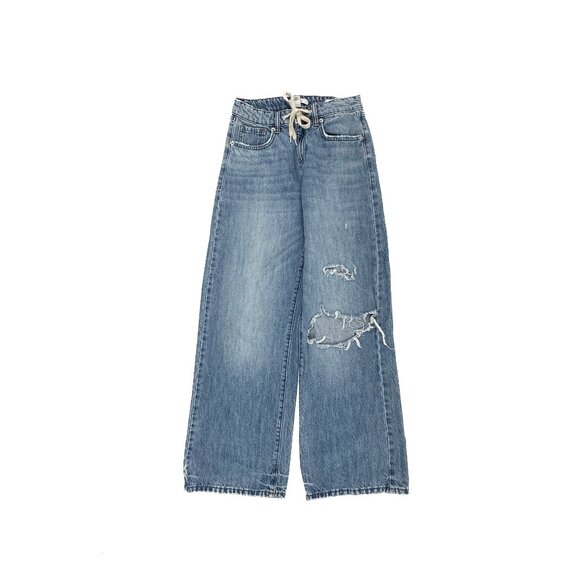 Forever 21 Baggy Drawstring Distressed Women's size 24 Medium Blue Denim jeans - Picture 1 of 5